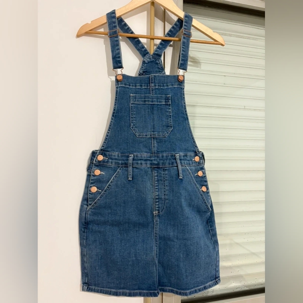 Denim Overall Dress with Button Accents